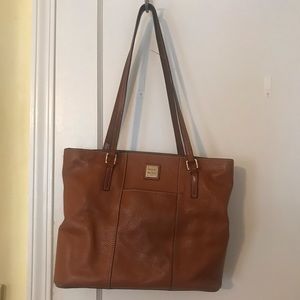 Brown leather tote bag